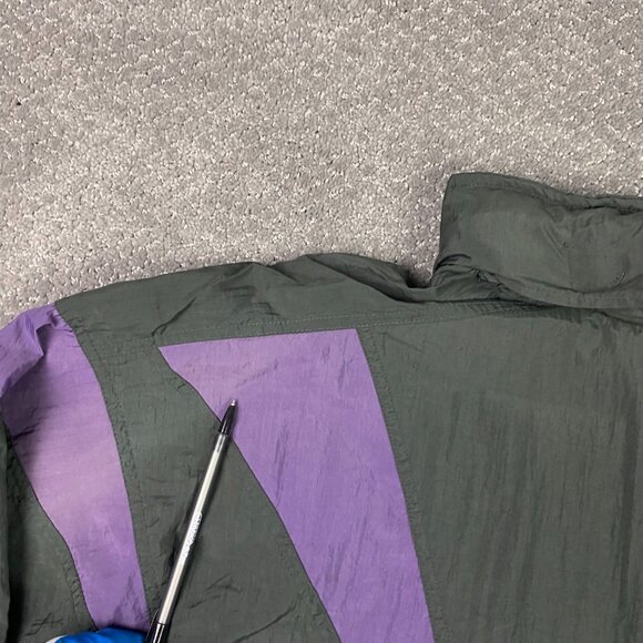Vintage 90s Adidas Windbreaker Jacket Men's Large Full Zip Black Purple Nylon - Picture 7 of 13